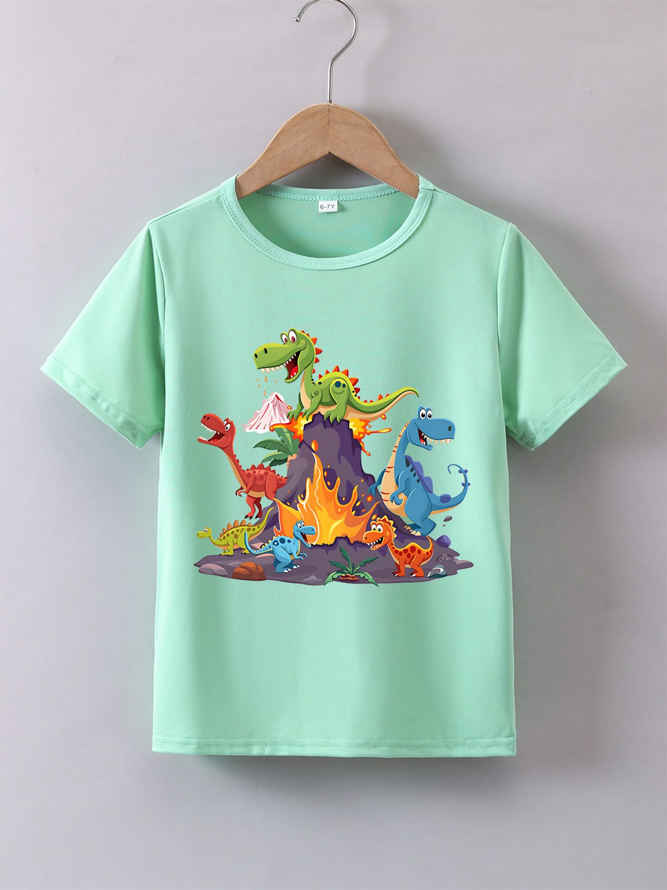 Boys' Summer Breathable & Comfortable "Dinosaur" Cartoon Print (3-12Y) Casual Sports T-Shirt