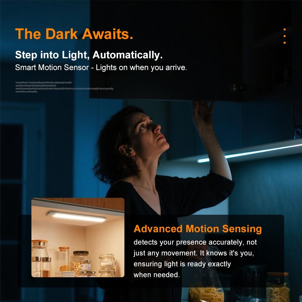 Two-Pack Rechargeable Motion Sensor LED Lights, Magnetic Wire-Free Under Counter Lighting, Battery Powered Under Cabinet Light, Adjustable Brightness & Color Night Light for Kitchen Bedroom Bedside Staris Bathroom Pantry Hallway
