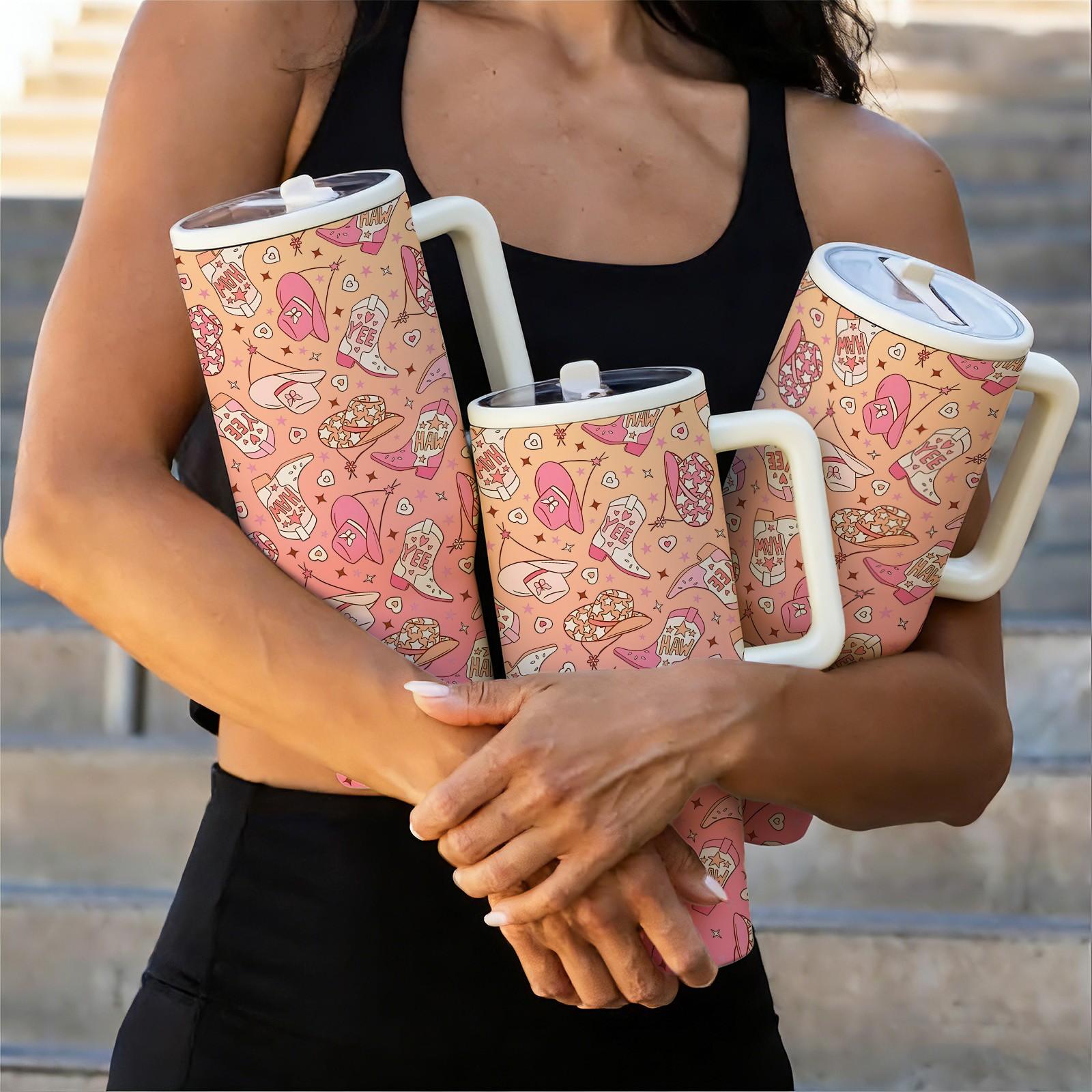 1 Pc 40oz Western Cowgirl Insulated Mug Tumbler, Cowboy Style Thermal Cup With Handle, Double Wall Stainless Steel, Stainless Steel Drinkware, Leak Proof For Hot Cold Drinks, Keep Warm 12 Hours Cold 24 Hours, Western Aesthetic Gift For Women Men