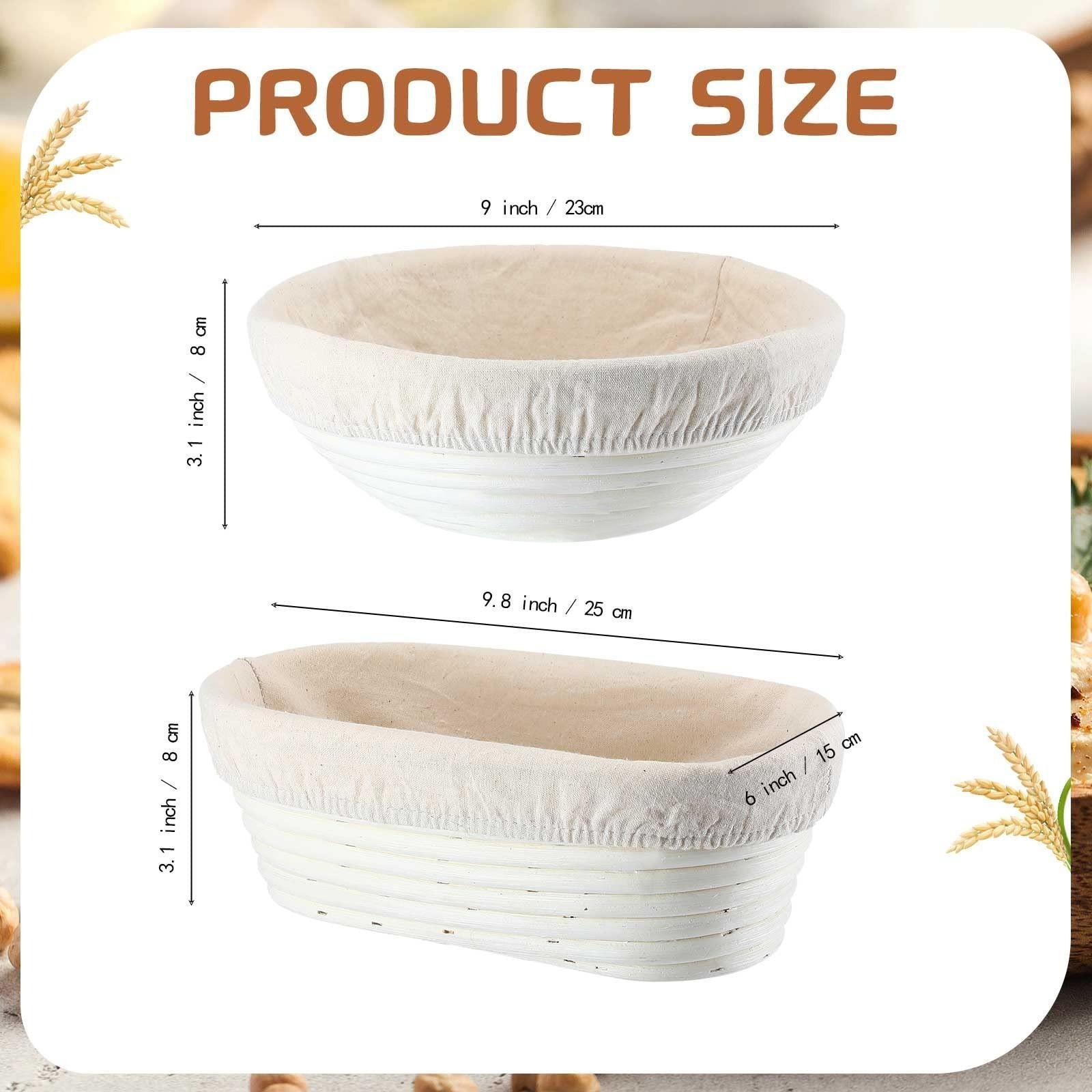 Baking Bread Fermentation Basket Set, 9in Round & 10in Oval Woven European Style, Sourdough Proofing Basket, Ideal for Beginners Baking Tools