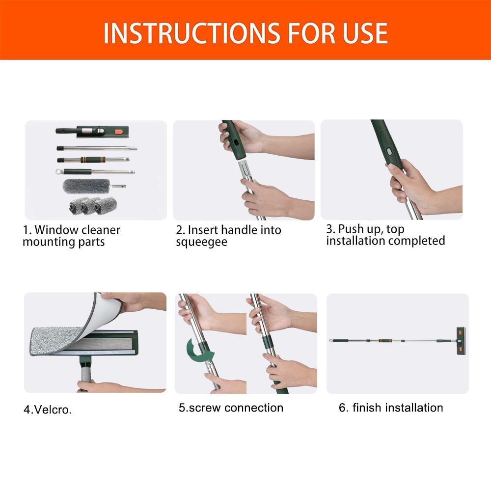 Window Squeegee Cleaner, Squeegee Scrubber, 1 Set Household Squeegee with Extension Pole, Telescopic Window Washing Equipment with Bendable Head, Glass Cleaning Tool