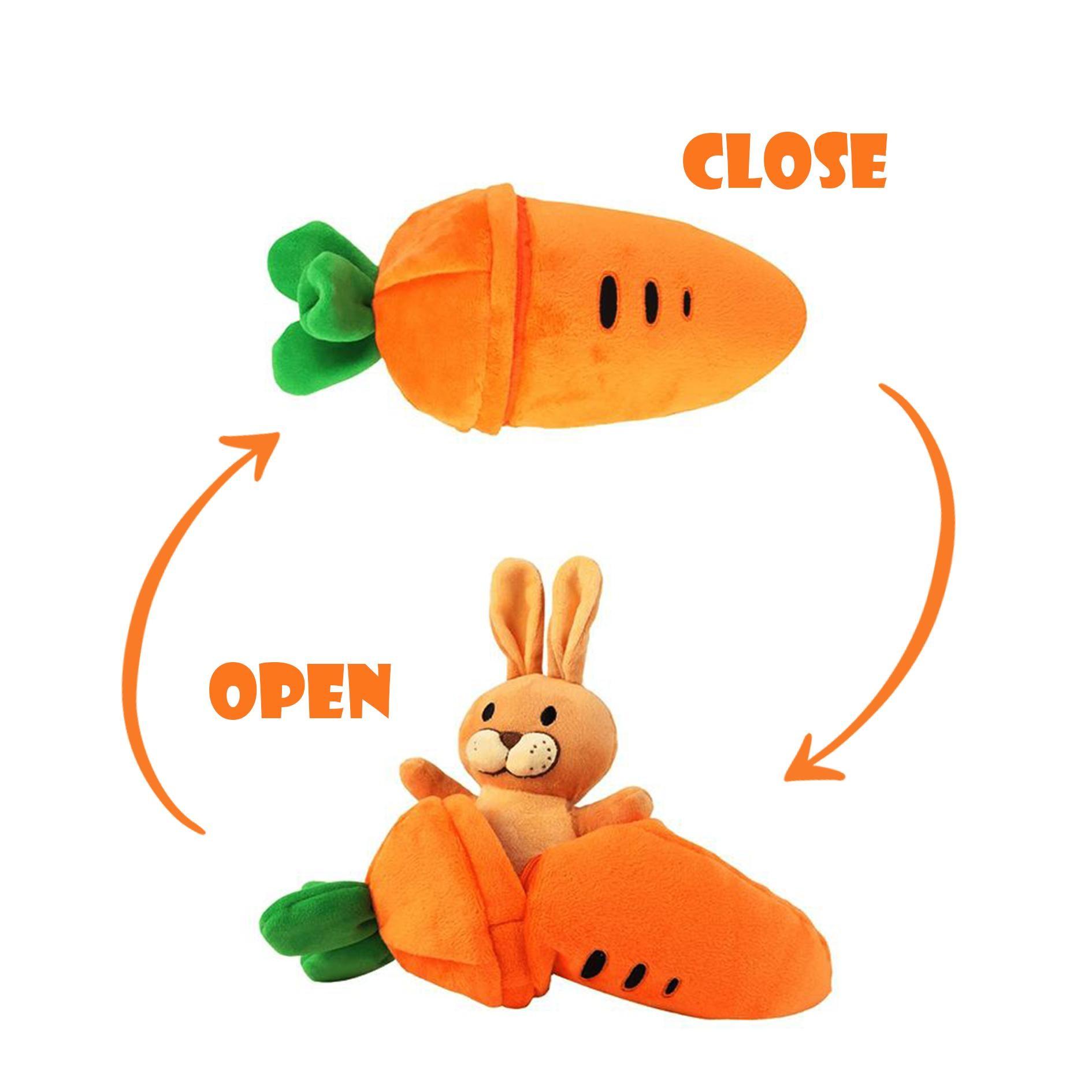 25cm/9.84in Carrot Plush Toy with Hidden Bunny Inside, Interactive Zipper Two-in-One Design, Soft Cuddly Stuffed, Cute Gift for Kids, Soft Stuffed Animals, Comforting Sleep Companion, Collectible Home Decoration, Perfect for Children & Plush Toy Lovers