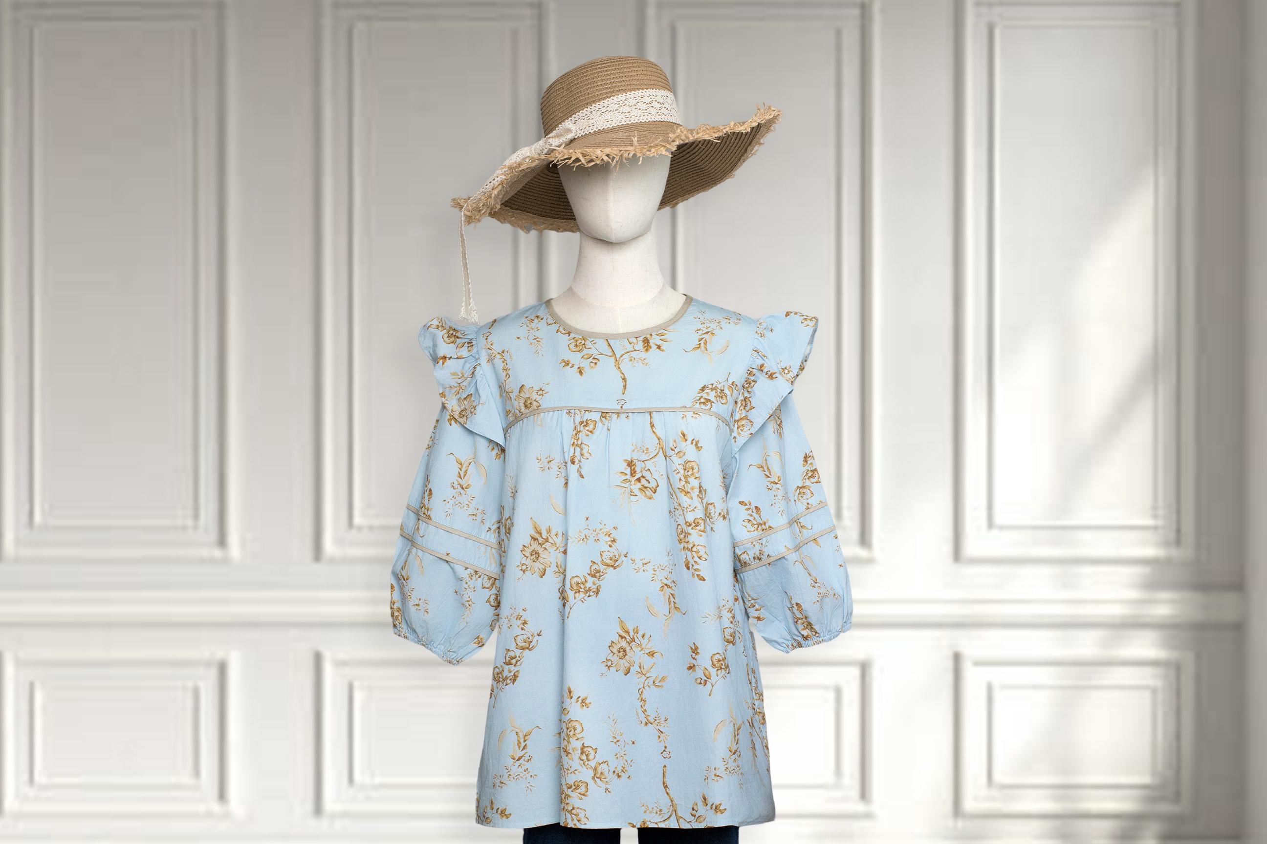 SageVell Boho Floral Blouse with Ruffled Shoulders, Puff Sleeves & Front Panel Design, Perfect for Weekend Outings SpringStatements