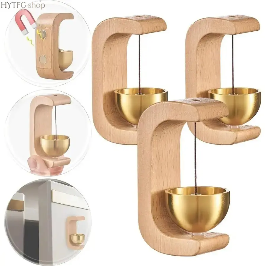 1‑2‑3‑Pack Magnetic Entry Alert Bell, Hanging Brass‑Tone Door Chime Ornament, Vintage‑Style Wall & Door Mount Home Decor, Decorative Household Hanging Accessory