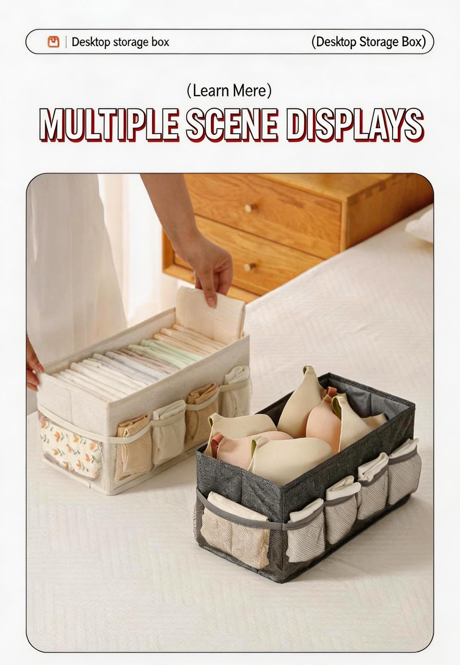 Cationic Desktop Organizer Box, Foldable Mesh Storage Bin for Cosmetics Jewelry, Solid Color Makeup Holder, Multi-Purpose Desk Tidy for Home Office