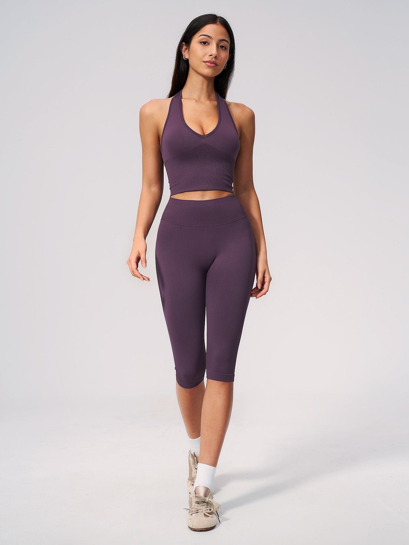Women's New Ribbed Yoga Set, Shockproof High Stretch Activewear, Tummy Control Butt Lifter Tight Workout Outfit for Running, Training and Fitness, Seamless Yoga Sportswear