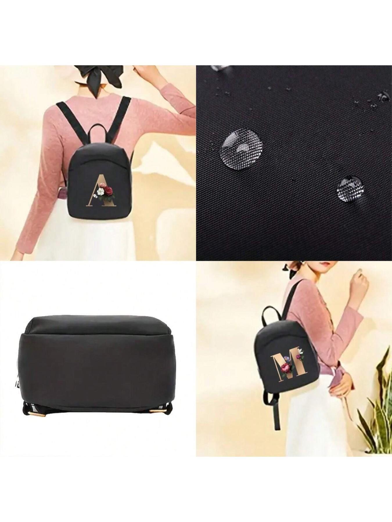 Fashion Floral Letter Backpack, Perfect for Casual Travel and School, Small Floral Letter Print, Convenient Zipper, Daily Use, Shopping and Groceries