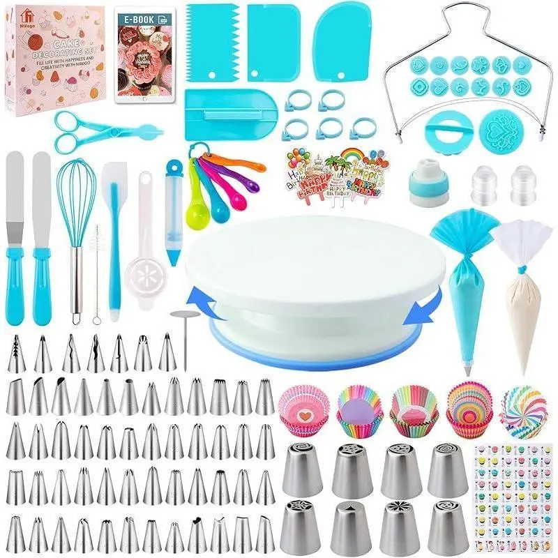 356-Piece Cake Decorating Supplies Set for Baking Beginners | Food-Grade Safe Indoor Recreation Kit with Turntable, Icing Tips, Fondant Molds, Complete Baking Accessories, Pastry Decorative Kit, Creative, Birthday Cake Decorations, 356 Pieces, Simple