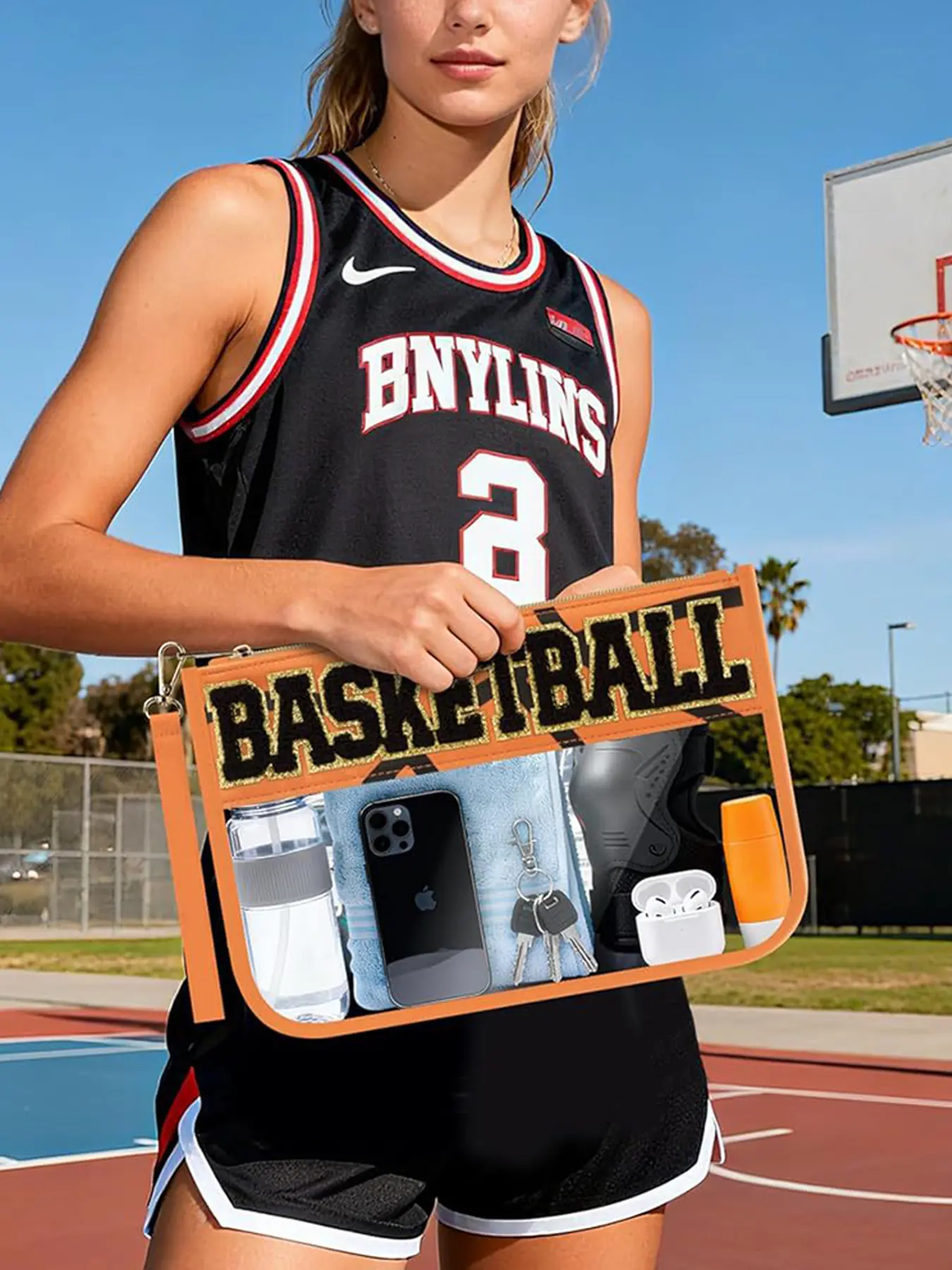 1 Pack Sport‑Style Letter Patch Clear Wrist Strap Clutch Bag, Portable Storage Pouch For Sports Enthusiasts, Great For Stadium Outings, Fitness Activities, Short Trips And Urban Leisure Occasions