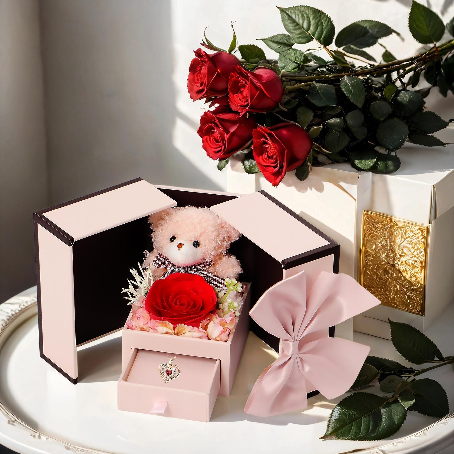 Valentine's Day Rose Box I Love You Necklace Pendant Soap Flower Gift Set, Mother's Day Jewelry, Birthday Present, Anniversary Gift, Themed Gift Box