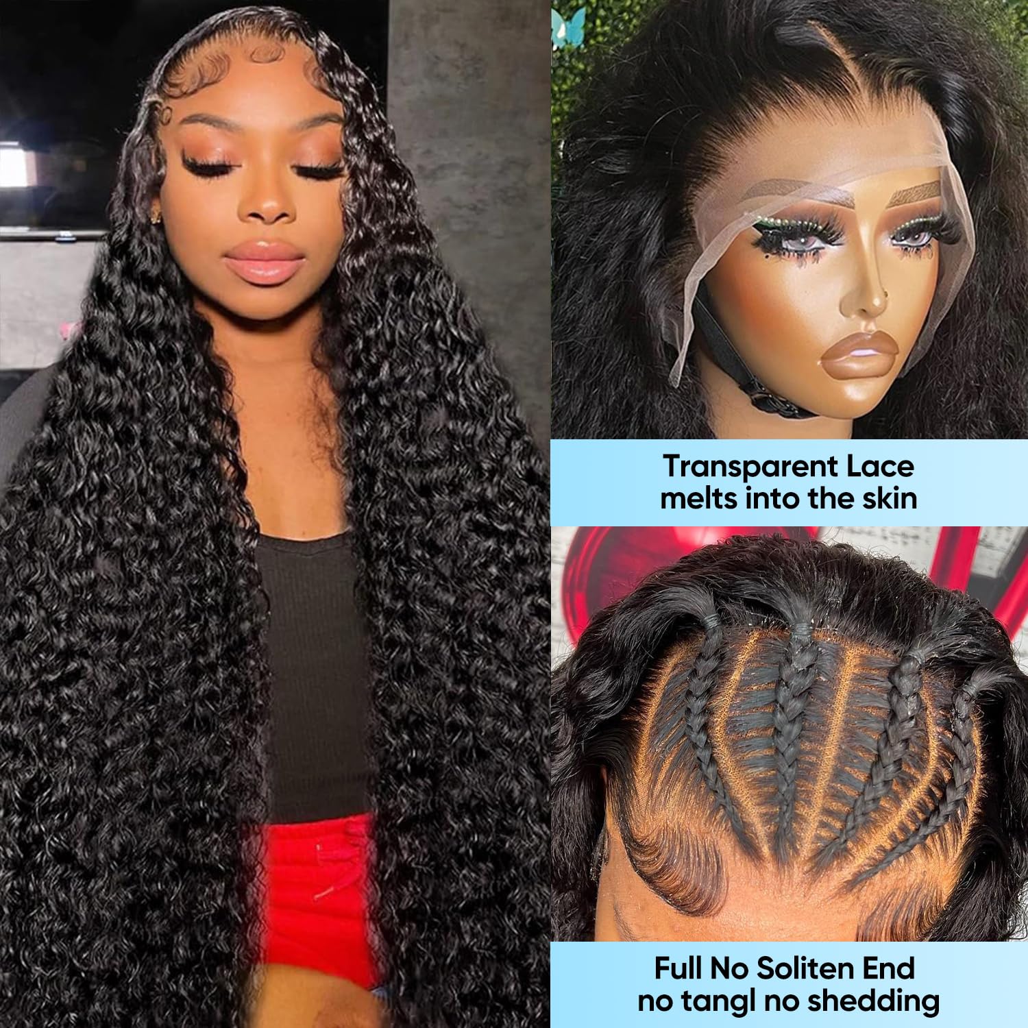 Bling Hair VIP 38 36 34 inch Kinky Curly Lace Front Wigs Human Hair Pre Plucked 180% Density 13x4 13x6 HD Transparent Lace Frontal Curly Wigs Human Hair Deep Curly Human Hair Wigs For Women Natural Black