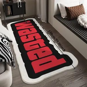 Velvet 1000g+10mm ins trend "WASTED" letter bedside strip carpet, Soft Area Rug, Home Decorative Rug, black and red contrast color bedroom decoration personalized carpet soft and comfortable living room corridor washable carpet non-slip #GLOBAL PICKS