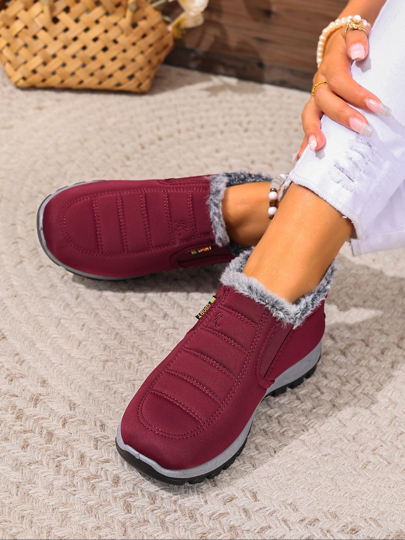 Couple Plush Lined Ankle Boots, Slip-On Soft Sole Warm Snow Boots, Comfortable Travel Shoes for Sports Outdoor Activities, Winter Shoes