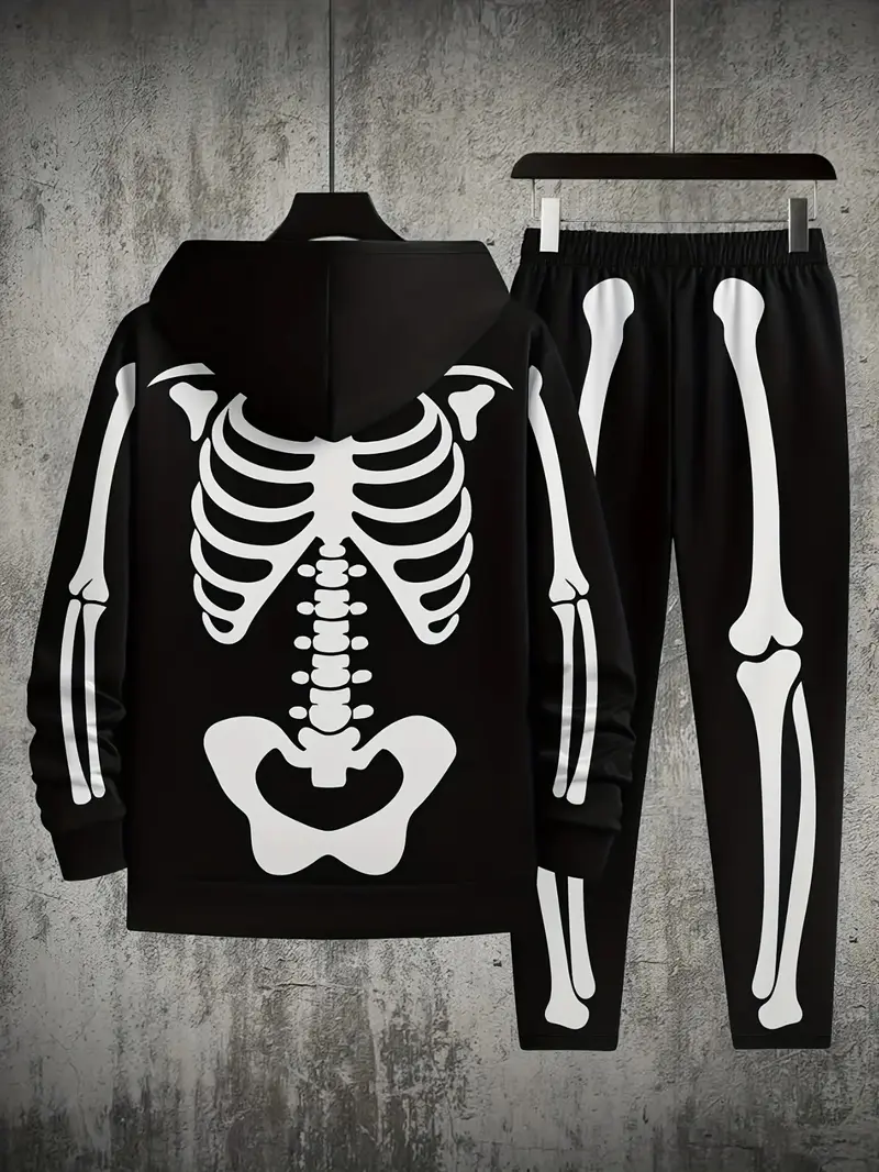 Men's Halloween Skeleton Print Hoodie and Pants Set, Party Cosplay, Casual Outdoor Sports Wear, Two-Piece Men's Clothing Men's Halloween Skeleton Print Hoodie and Pants Set, Party Cosplay, Casual Outdoor Sports Wear, Two-Piece Men's Clothing