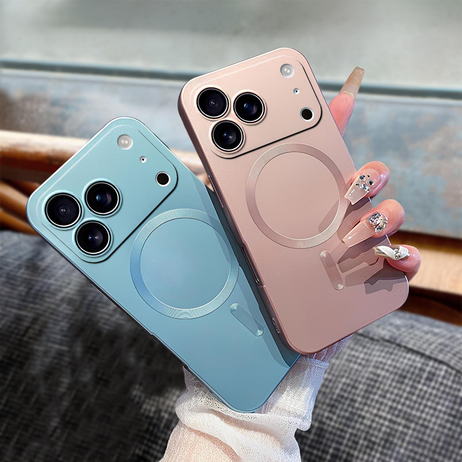 Magnetic for iPhone 17 Pro Max 16 15 14 13 Case Compatible with MagSafe Built-in Camera Lens Protector Slim Soft Silicone Bumper Shockproof Metallic Luster Phone Case