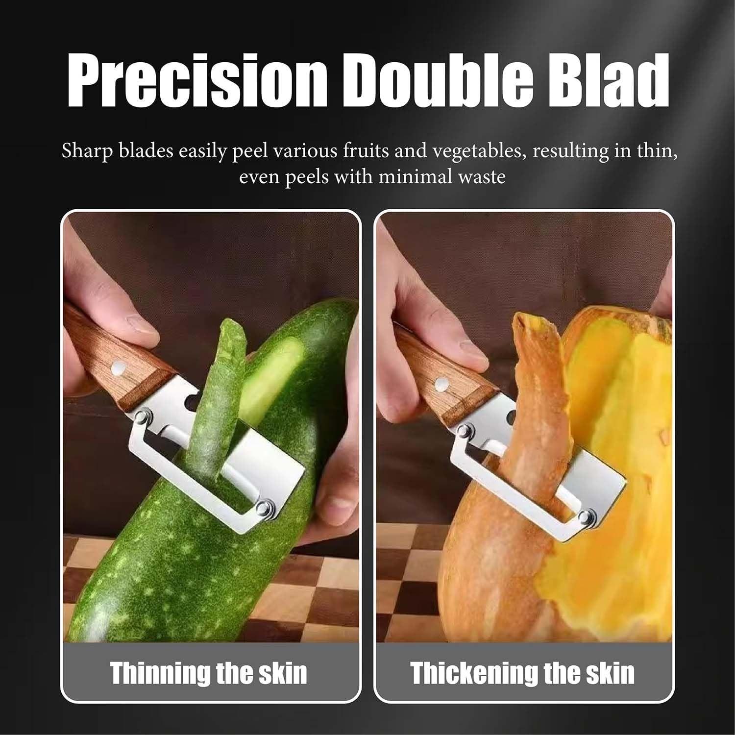 Two-In-One Kitchen Peeler with Wooden Handle and Bottle Opener, Comfortable Non-Slip Stainless Steel Blade, Easy to Clean, 2 Pieces Set