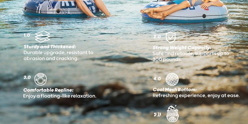 QPAU Inflatable River Tube, 0.4 mm Thickened Puncture-Resistant Heavy Duty River Float, River Raft with Ergonomic Backrest, Mesh Bottom & 2 Cup Holders for Family Friends Lake Float Lounge Adults pool accessories Multifunction