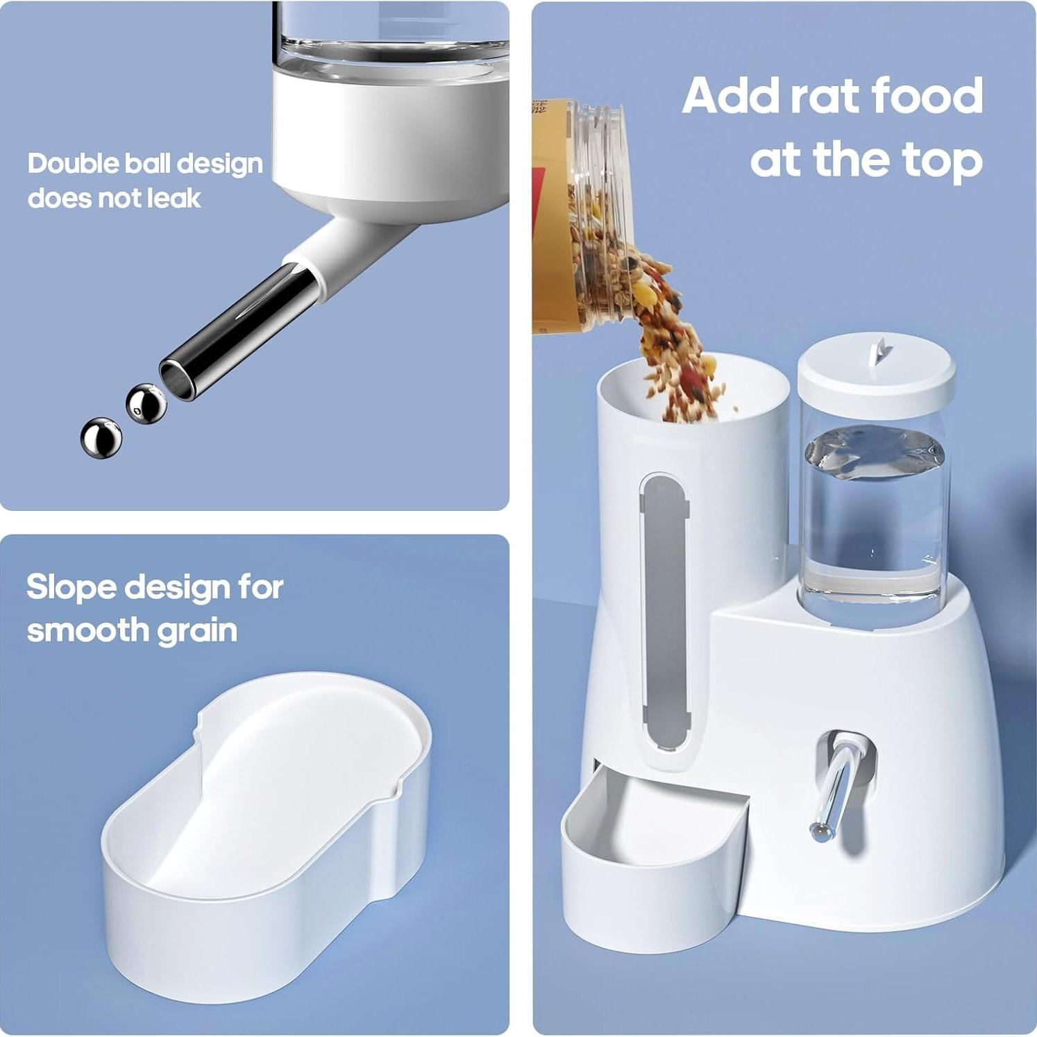 New Hamster Pet Water Bottle, Ball Rolling Drinking Device, Leak-Proof Vertical Design, Hanging Water Bottle and Food Bowl Combo, Hamster Accessories