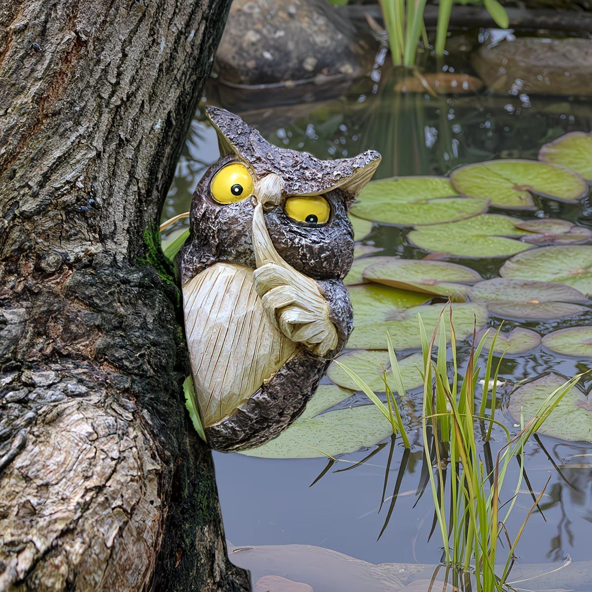 1pc Hide and Seek Owl Resin Craft, Spring Garden Big Tree Decoration, Owl Tree Hanging, Home Fun Owl Wall Hanging, Pure Handmade Craft