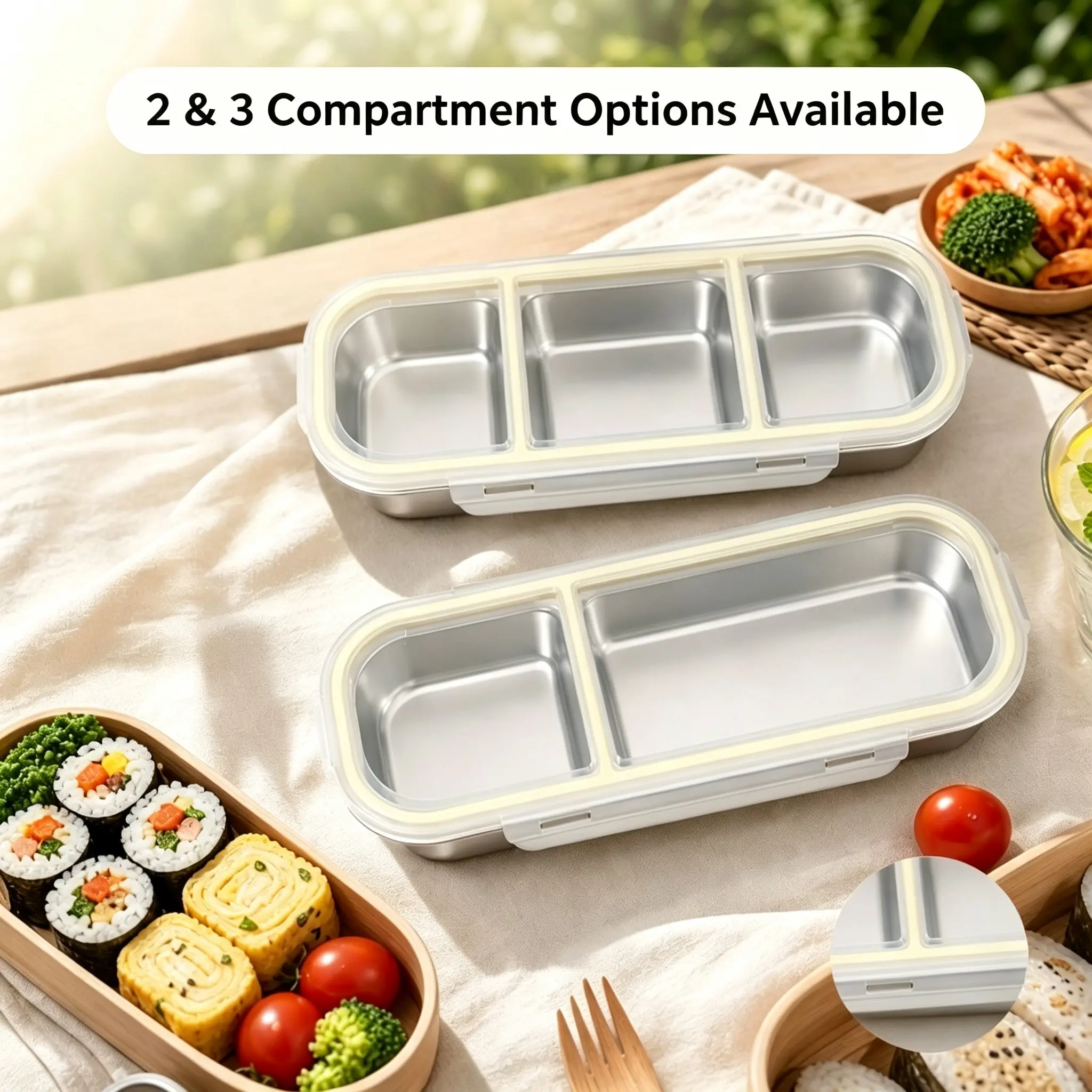 Multi-Compartment Stainless Steel Snack Box, Freezer Storage, Dishwasher Safe, Portable for School, Office, Travel, Reusable Snack Containers