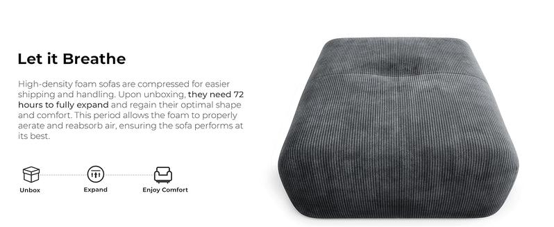 【2 Packages Shipping】LIKIMIO 118" Modern L-Shaped Modular Sectional Sofa for Living Room, Corduroy Upholstery Dark Grey, Oversized 3-Seater Couch with Deep Seat and Movable Ottoman – No Assembly