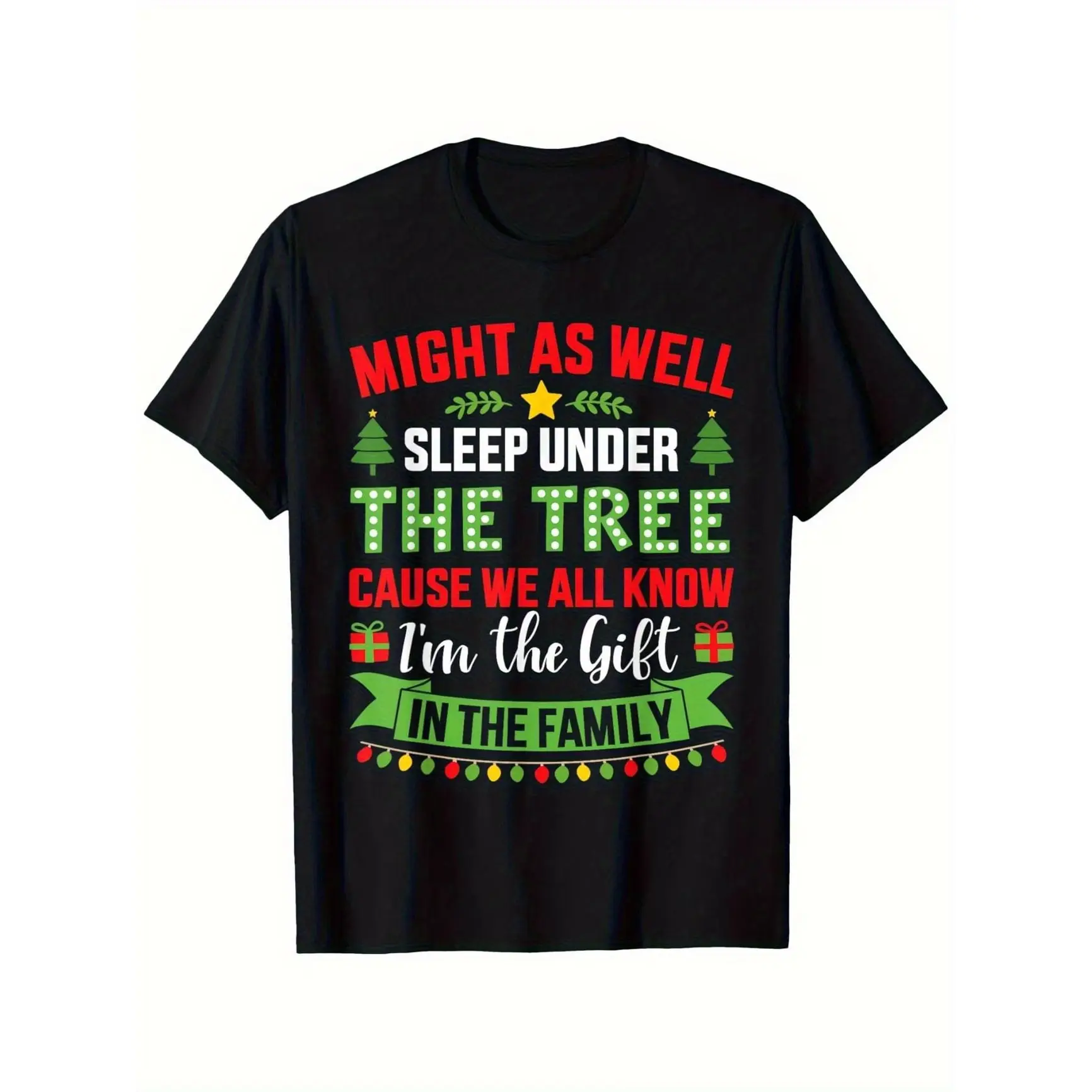 Christmas Tree Gift Funny Slogan Graphic Oversized Cotton T-Shirt,Festive Comfort Fashion Outfit,Christmas Couple Gift For Lover,Playful Holiday Present For Family & Friends