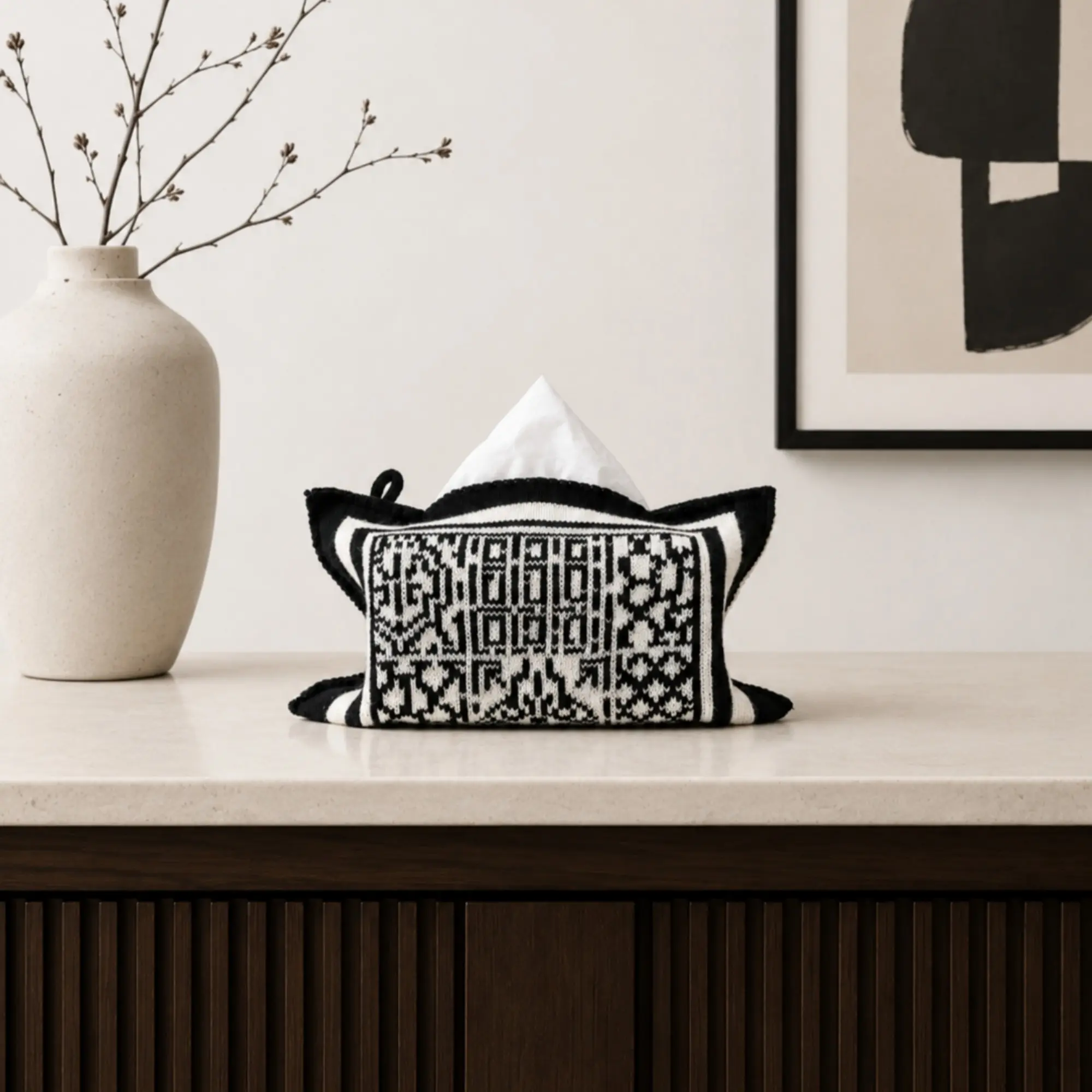 Vintage Knitted Hanging Tissue Box Cover, Soft Fabric Tissue Holder with Cozy Textured Design for Car, Wall-Mounted or Desktop Use, Living Room and Bedroom Decor