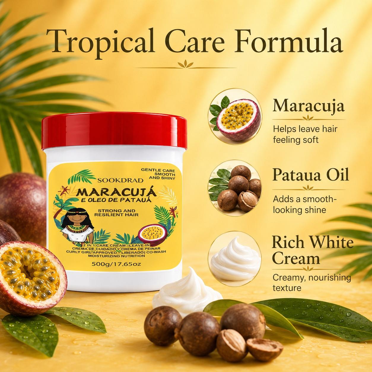 Maracuja Pataua Oil Hair Cream, Hair Care 2in1 Leave-In, Curly Girl Approved, Co-Wash Friendly, Moisturizing Nutrition, Strong Resilient Hair, Smooth Shiny Curls, Curly Hair Products