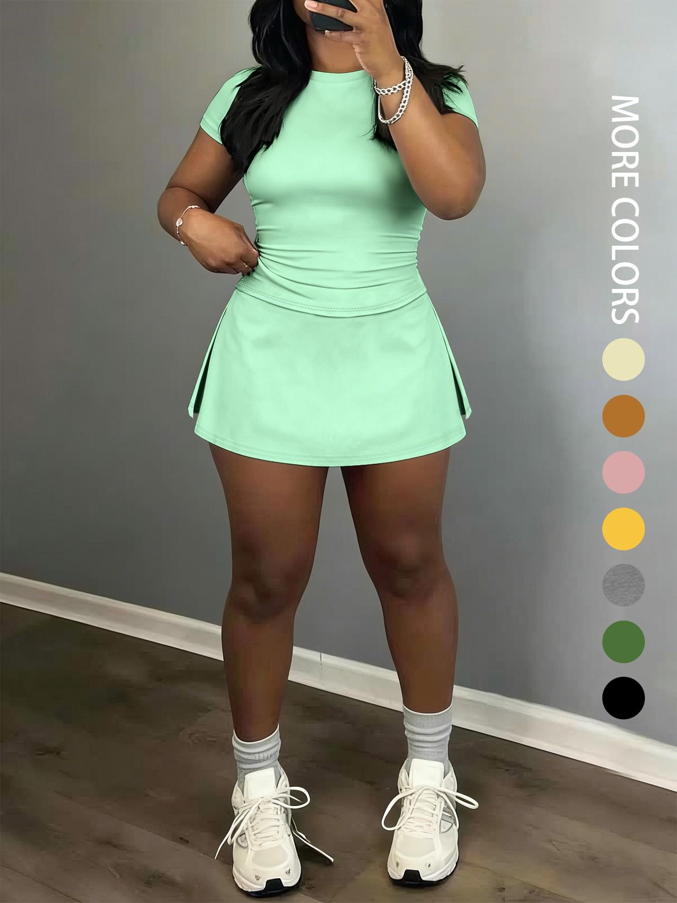 Women's Short Sleeve Casual Sporty Set, 2-Piece Women's Fashionable Daily Wear & Active Lifestyle Clothing, Workout Casual Wear Women's Short Sleeve Casual Sporty Set, 2-Piece Women's Fashionable Daily Wear & Active Lifestyle Clothing, Workout Casual Wear