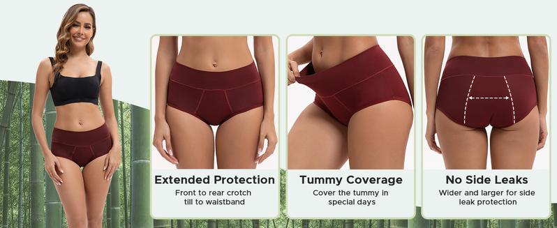 INNERSY Women's High Waisted Bamboo Viscose Heavy Flow Period Panties 3-Pack