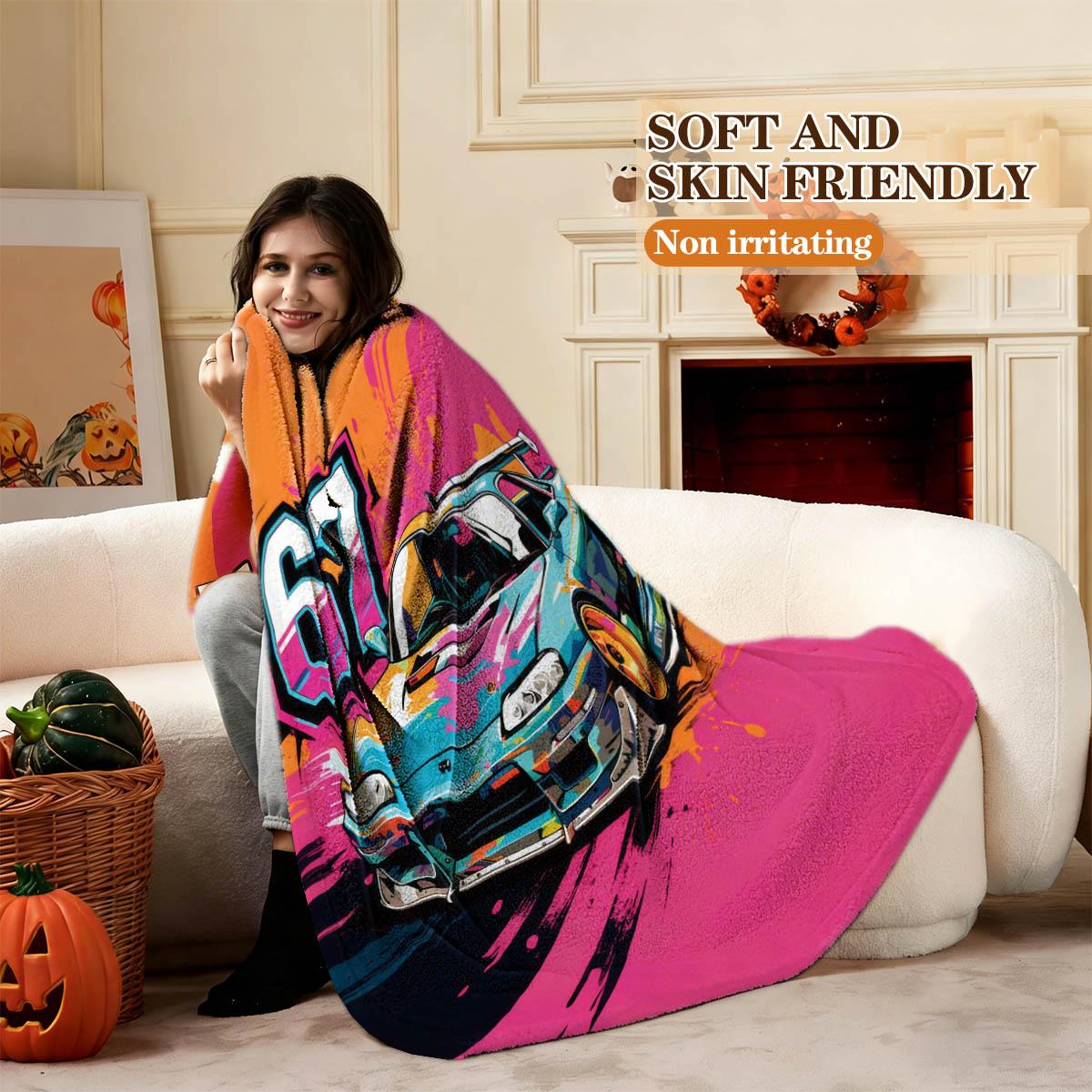 Cool Car and Number 67 Print Blanket, Soft Flannel, Breathable and Warm, Easy to Care, Home Nap Cover, Gift, Bedroom Decor, Pet Blanket