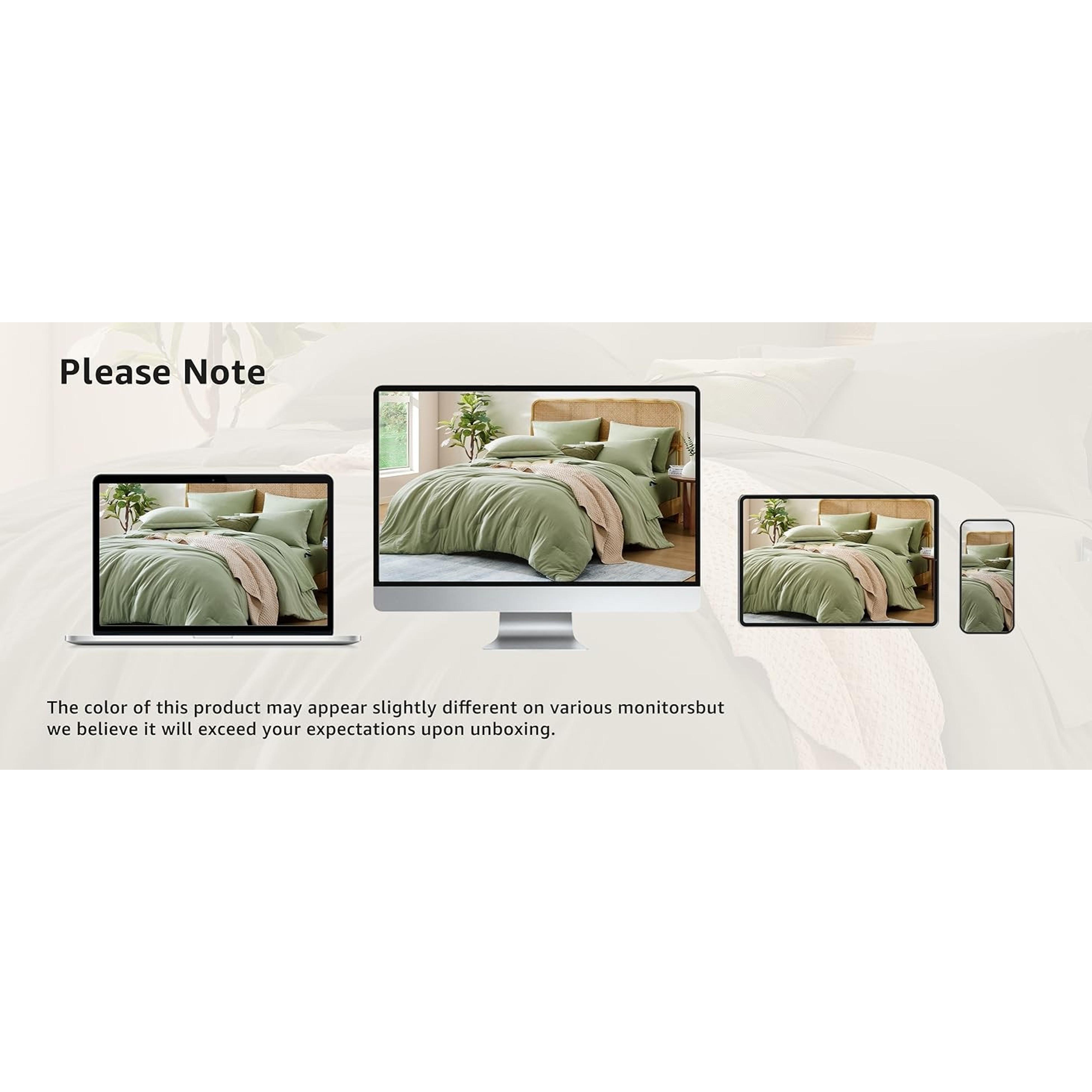 Queen Comforter Set-7 Pieces Soft Prewashed Bed in a Bag Queen Bedding Sets | All Season Comforter with Sheets, Pillow Shams & Pillowcases, Sage Green
