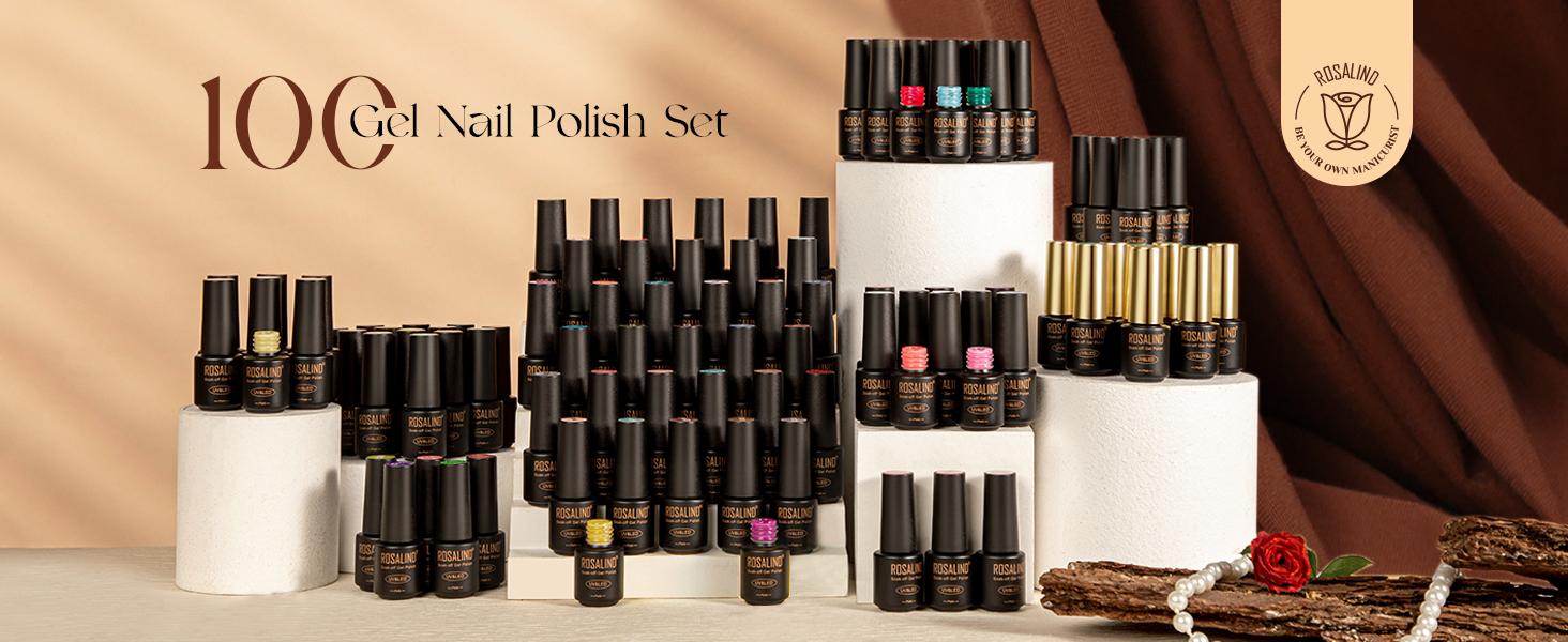 ROSALIND Colorful Gel Polish Mini 65/80/100PCS Gel Nail Polish Set Semi Permanent Requires UV Lamp with Base and Glossy Matte Top Coat Starter Gel Nail Set Suitable for All Seasons Gift for Women Salon Design