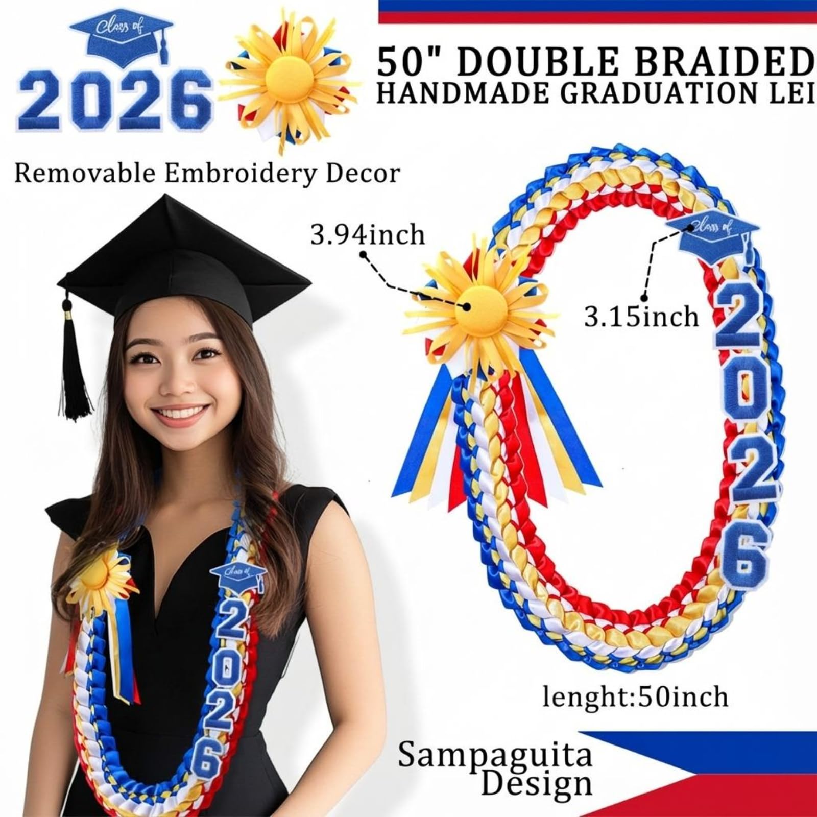 1 Piece 2026 Graduation Wreath Graduation Gift | 2026 Graduation Ribbon and Coin Wreath Handmade Double-Braided Necklace | Graduation Gift Supplies