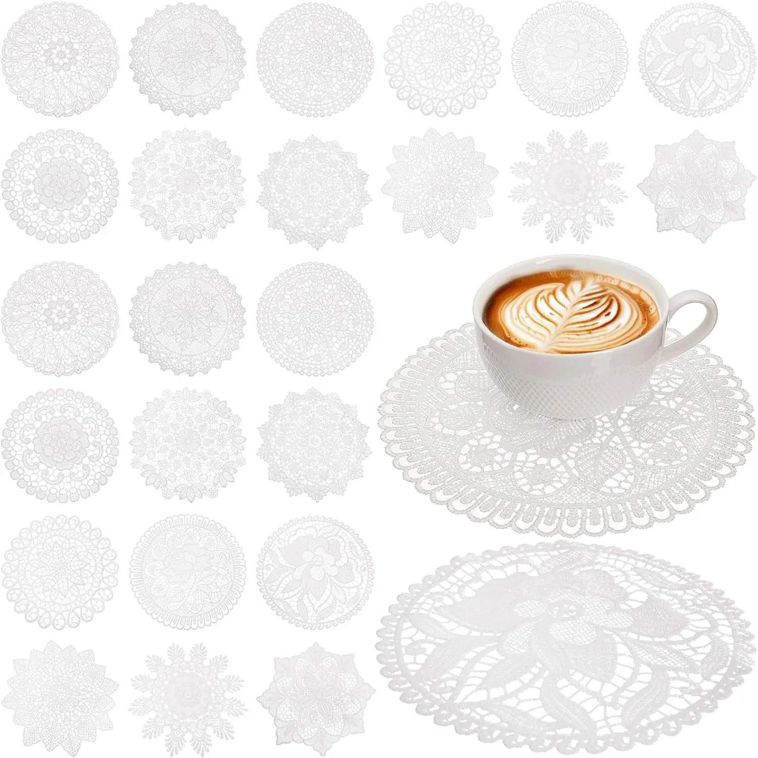 24 Pack Lace Doilies Crochet, 6 Inch Round Fabric Placemats, Handmade Cotton Lace Coasters, Vintage Table Doilies Decors for Kitchen, Dining Room, Living Room, Bedroom