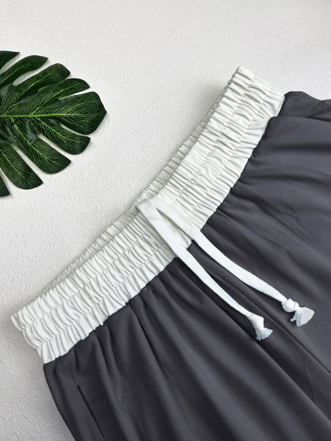 Women's High Elasticity Running Pants with Color Block Waistband Design, Outdoor Casual Hiking Gym Jogging Sportswear with Pockets Gym Sportswear Bottoms