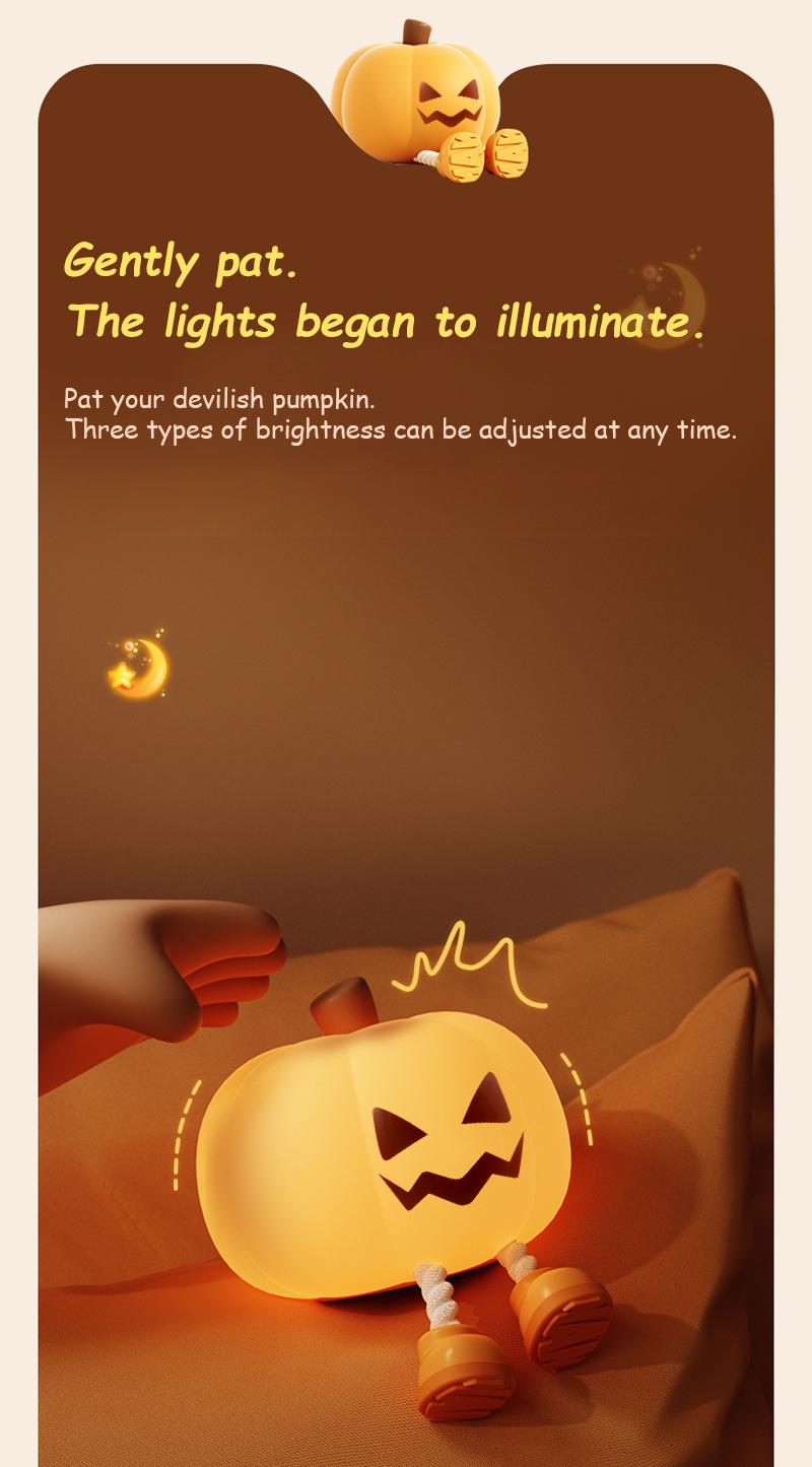 Halloween Pumpkin Night Light, Halloween Decorations Outdoor,Mini LED Pumpkin Lamp with 3 Level Dimmable, Nursery Nightlight for Kids, Silicone Rechargeable Bedside Touch Lamp, for Kids