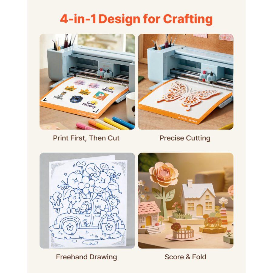 VEVOR Vinyl Cutting Machine, 12 in, Button and Screen Controlled Vinyl Cutter with Materials and Tool Kit, 20000+ Built-in Design Resources, Compatible with Mac, Windows, Android and iOS, for Crafts