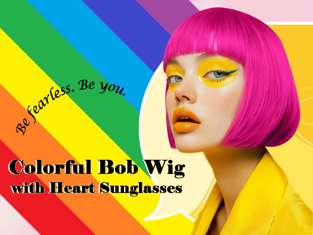 Fxmongyi Short Bob Wig with Bangs 10inch Bob Wig with Realistic Middle Part Synthetic Colorful Cosplay Daily Party Wig for Women