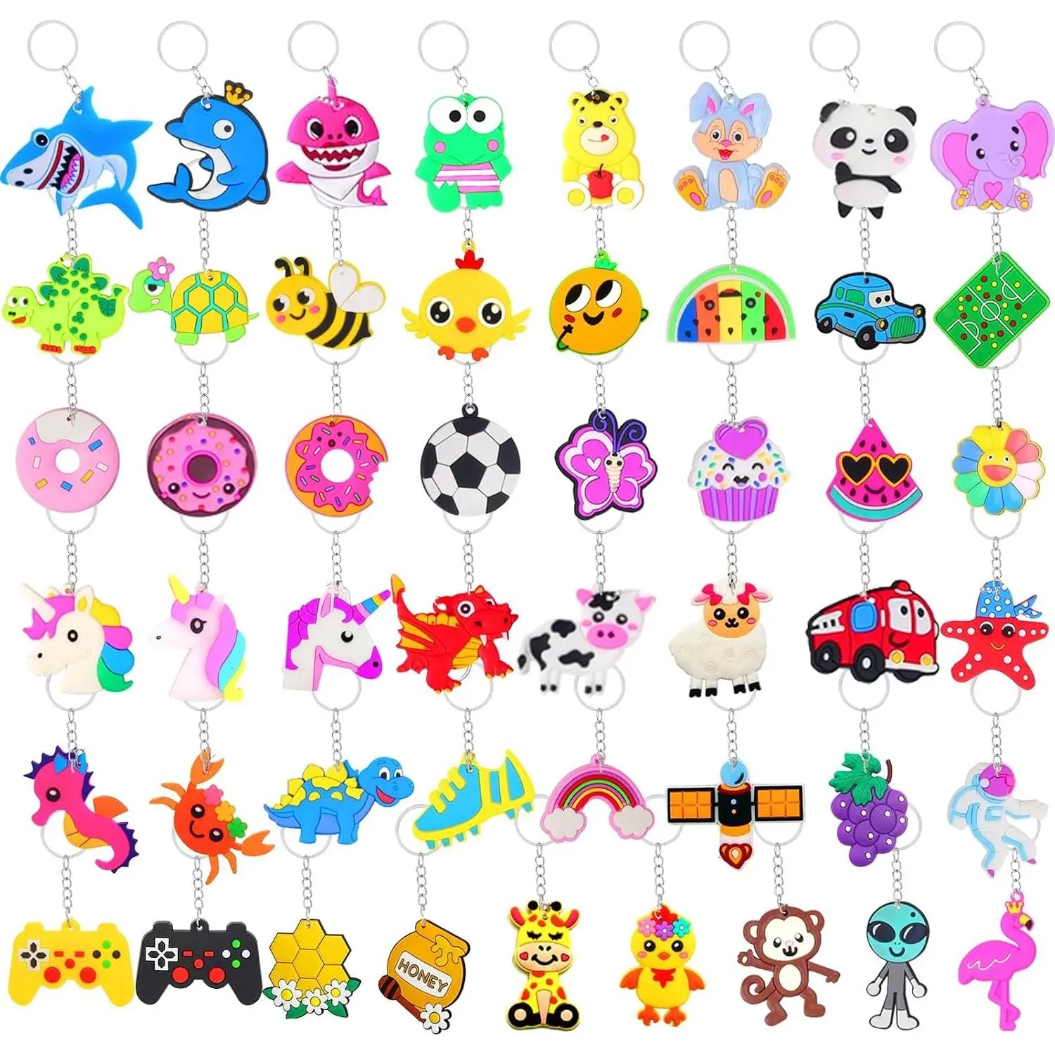 50 PCS Large Keychains Bulk Cute Key Chain for Classroom Prizes Rewards Students Incentives Birthday Holiday Gifts Party Favors Keyrings for Kids