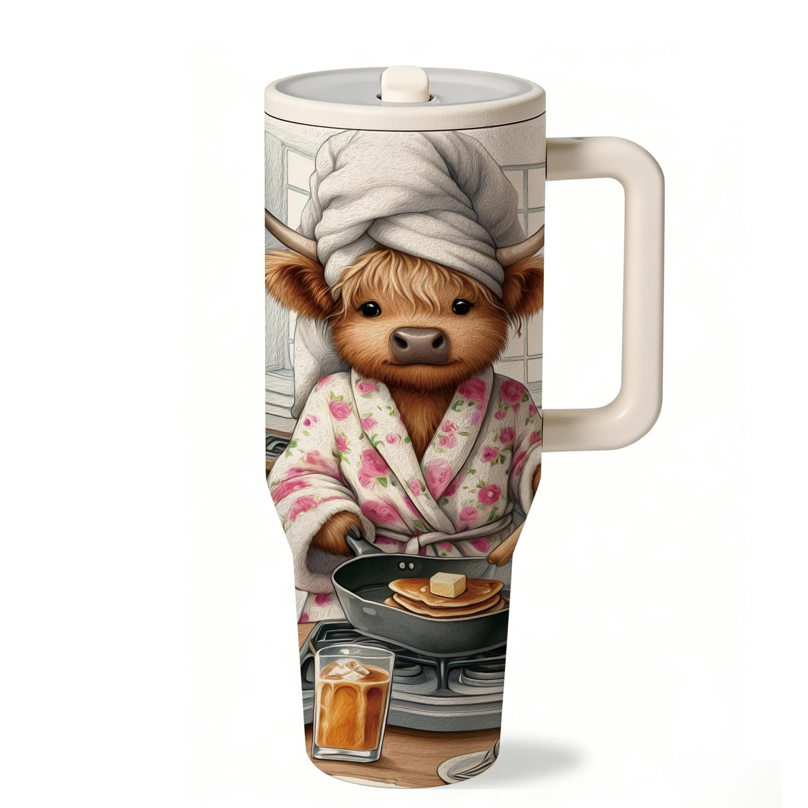 1 Pc 40oz insulated mug, funny cow mom vacuum mug, double wall thermal mug with handle, leak-proof lid, large capacity for hot cold drinks, keeps hot 12h cold 24h, stainless steel skinny tumbler, cute animal gift for women coffee lovers