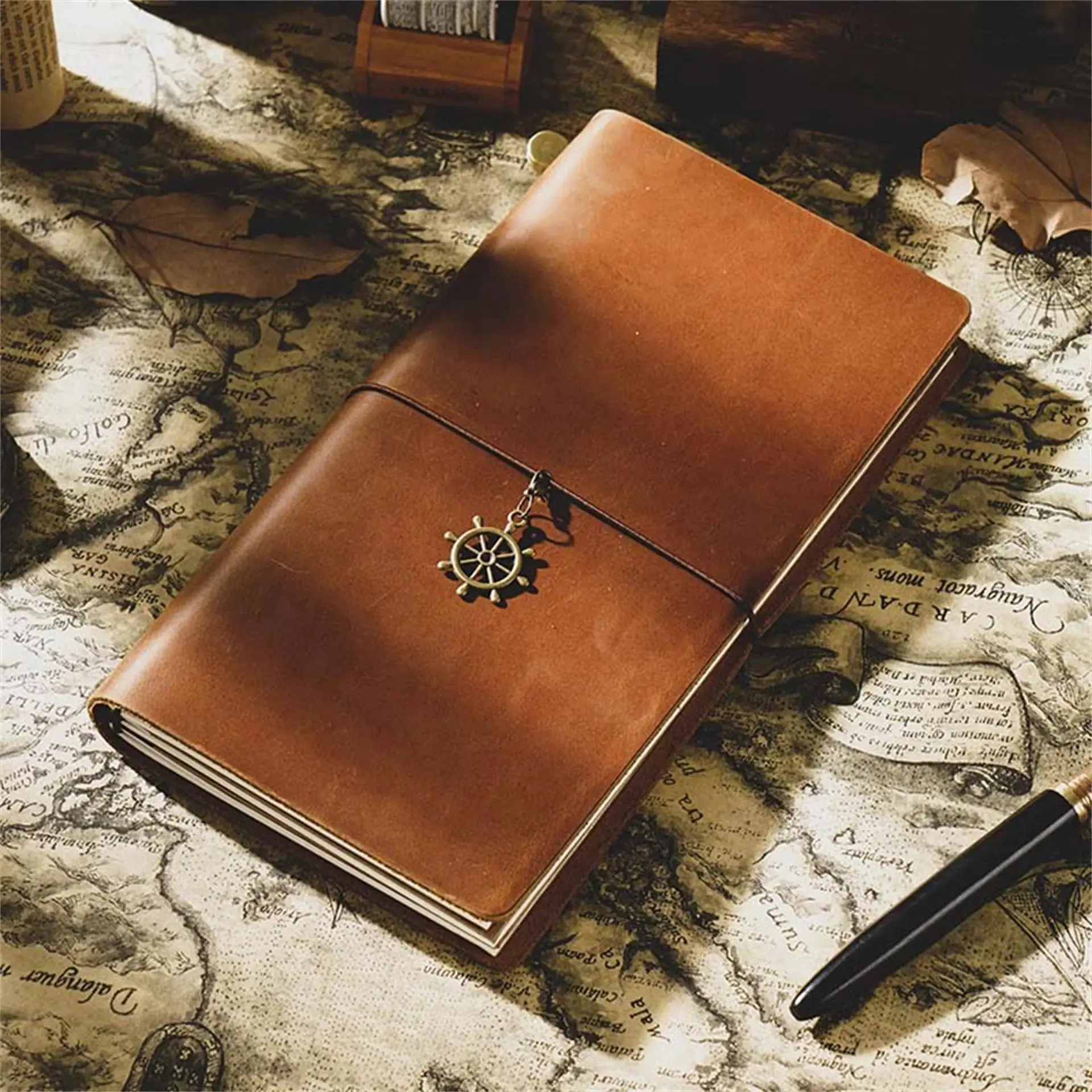 AIGUONIU Leather Notebook Handmade Vintage Cowhide Diary Passport Size TN Travel Notebook Cover Journal Sketchbook Planner