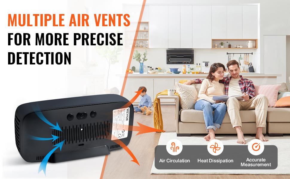 VEVOR Air Quality Monitor 9-IN-1, CO2, Temperature, Humidity, Formaldehyde TVOC AQI Tester, Professional PM2.5 PM10 PM1.0 Particle Counter for Indoor/Outdoor, Air Quality Meter w/Alarm Thresholds