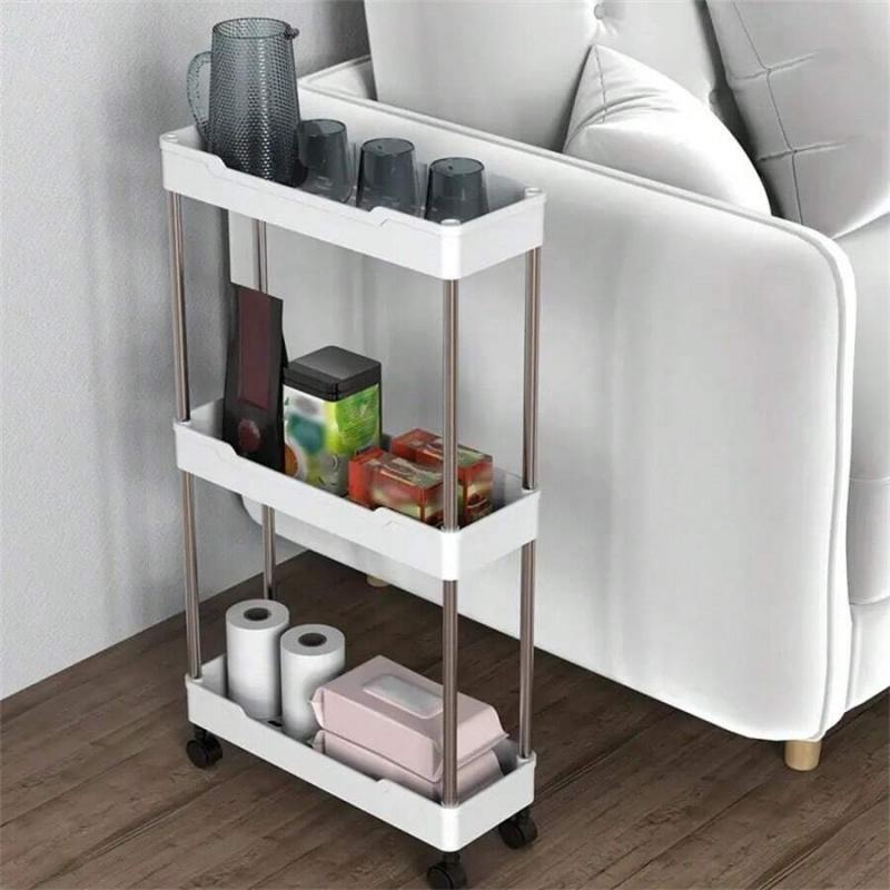 Maximize Tight Space Slim 3-Tier Rolling Storage Cart Smooth Silent Wheels Sturdy Metal Poles Multi Scene Narrow Gap Organizer Bathroom Organizer Rack For Laundry Bathroom Kitchen
