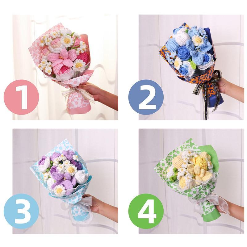 Handmade Crochet Flower Bouquet,Soft Touch Artificial Flower Bouquet, Decorative Flower forfamily, friends,Mother's Day Gifts, Anniversary ,Deals for you days Yarn Fruit
