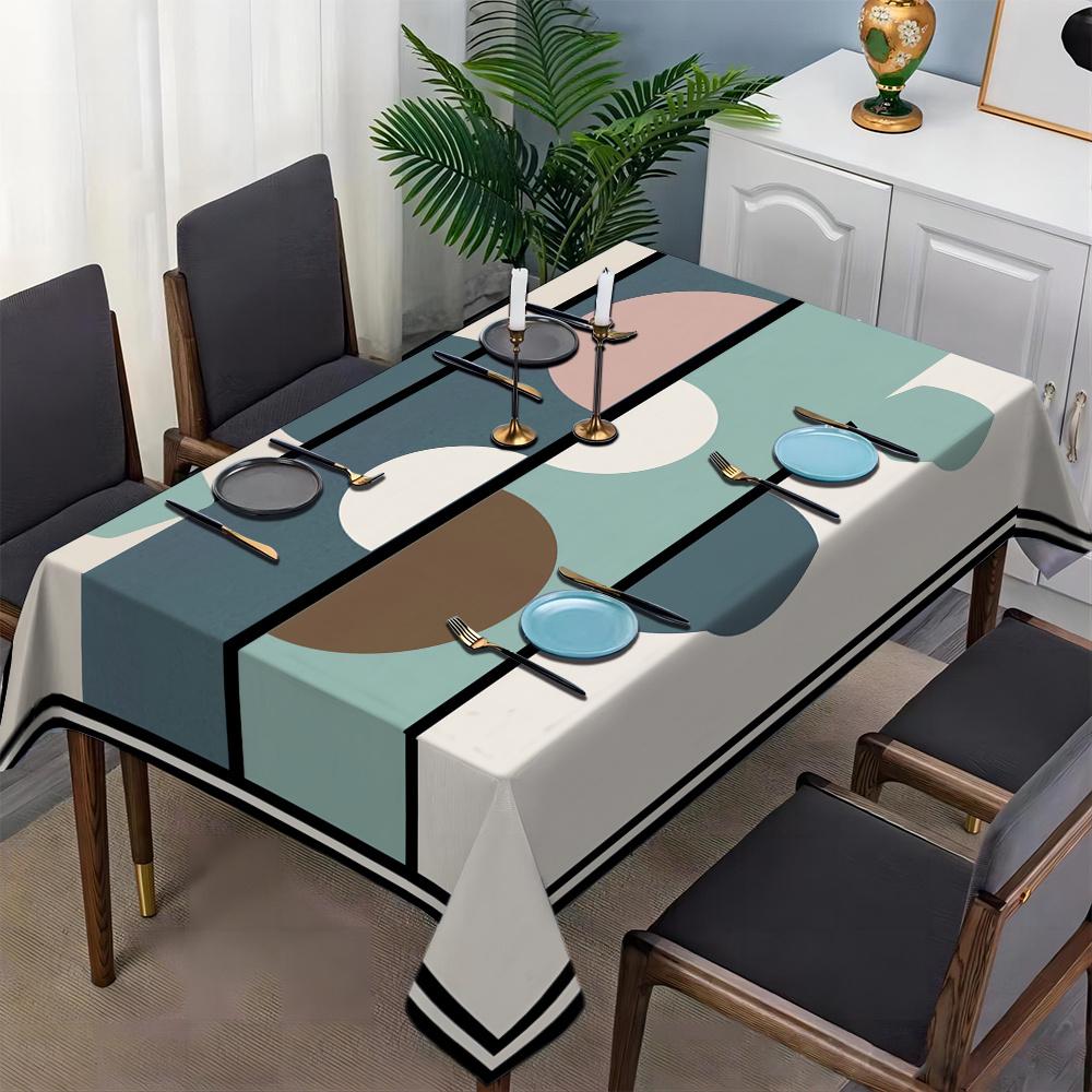 1 piece of semi-circular geometric pattern tablecloth - easy to clean polyester rectangular dining table cover, modern soft color tone, machine washable durable fabric, suitable for kitchen, dining room, party and home decoration, simple design