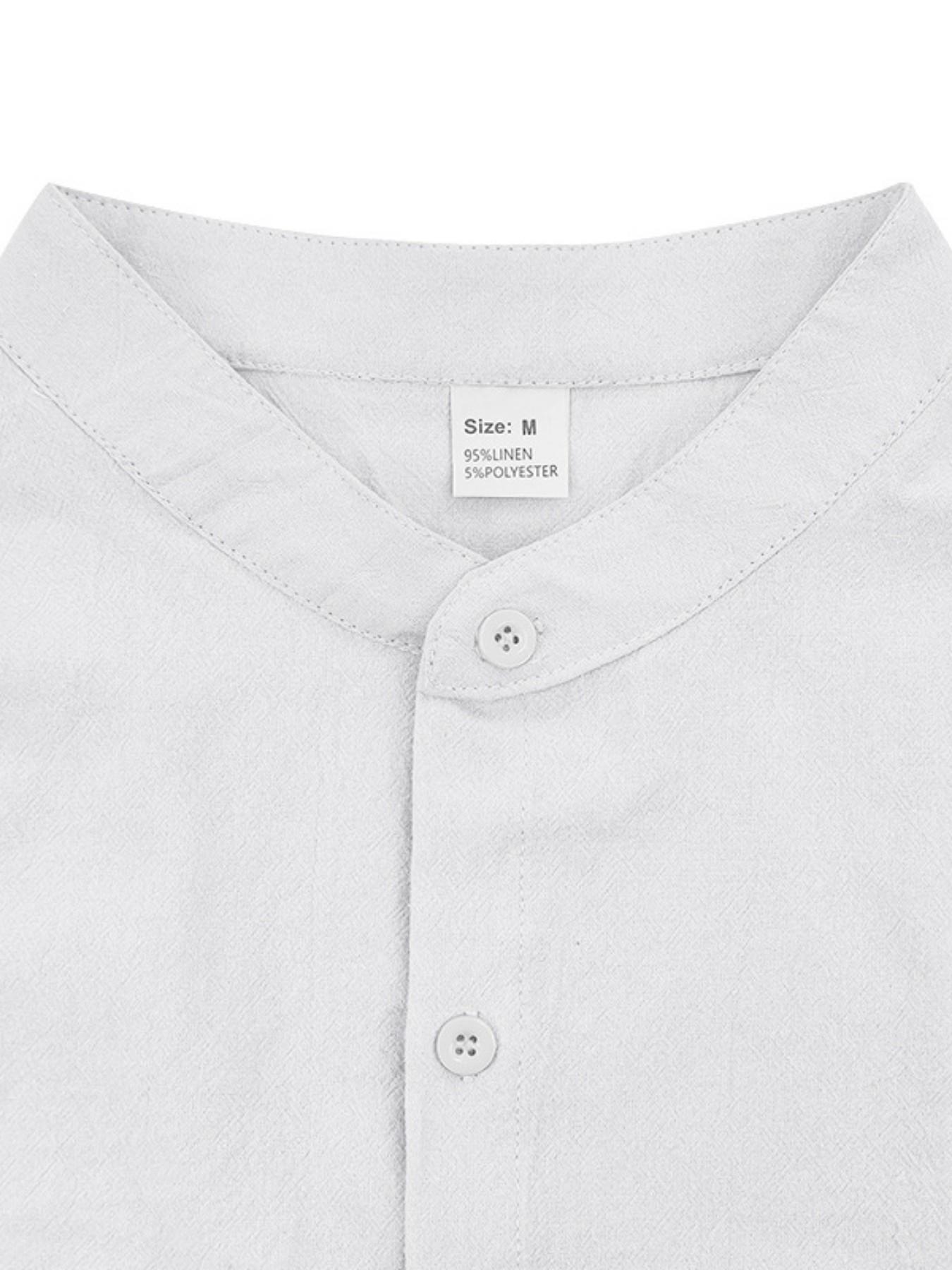 Men's Stand Collar Short Sleeve Shirt, Textured Half Button Front Chest Pocket Top, Breathable Casual Business Versatile Blouse