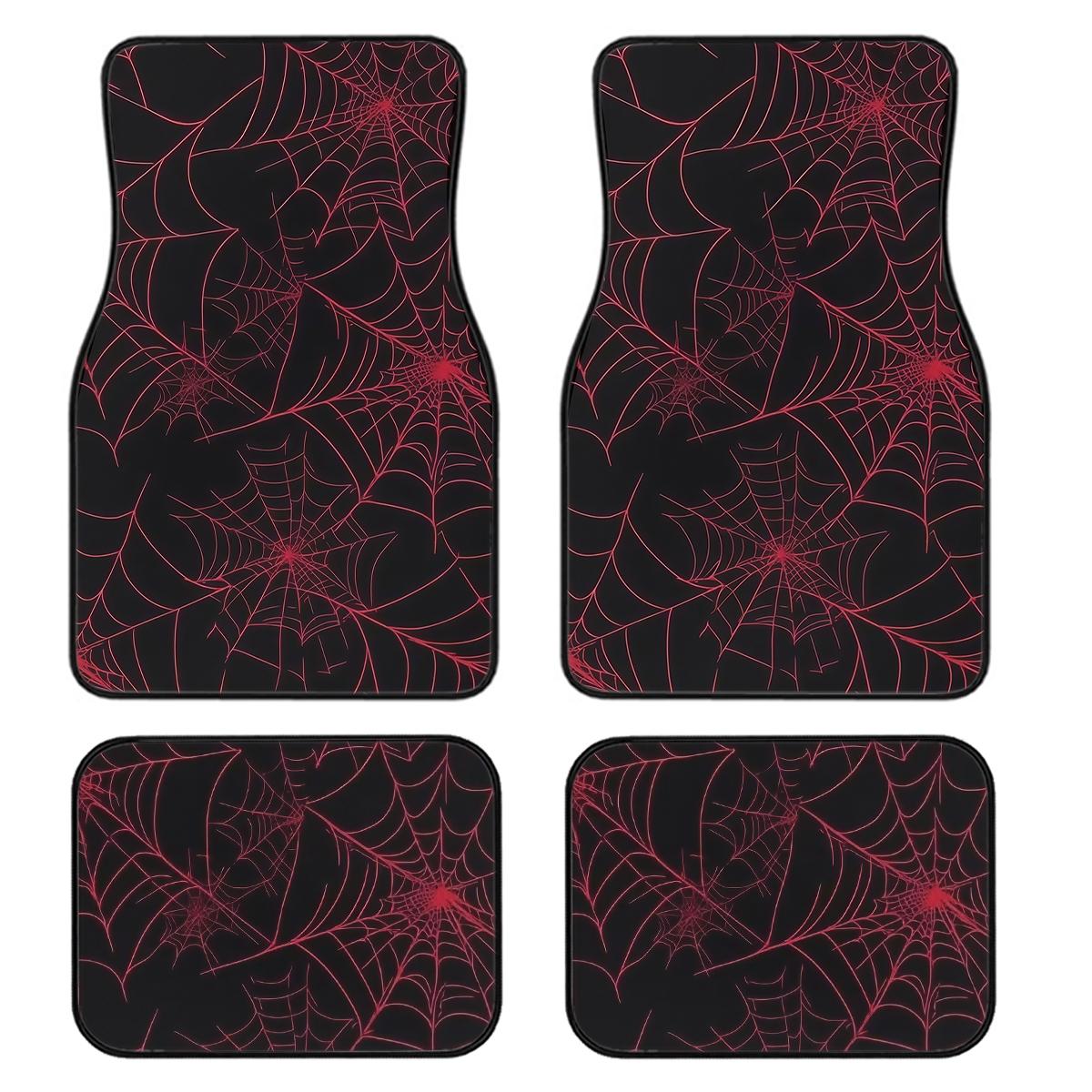 4-Piece Car Mat Set, Spider Web Print, Universal Fit for All Vehicles, Front & Rear Mats, Easy Clean, Protective Interior Decor