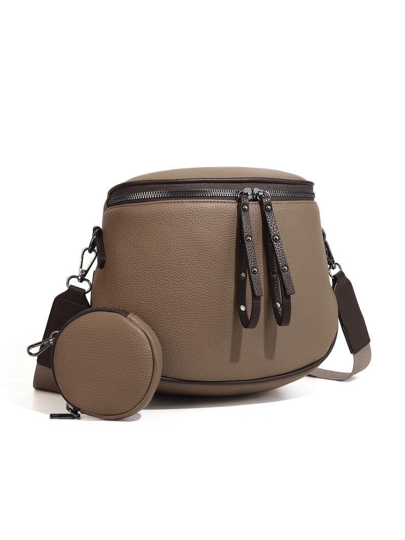 Lychee Texture Large Crossbody Bags for Women, PU Leather Bum Bag with Coin Purse, Stylish Checkered Sling Purse with Adjustable Strap, Lightweight Commuting Shoulder Bag Fanny Packs for Mother Travel Gifts Everyday Use