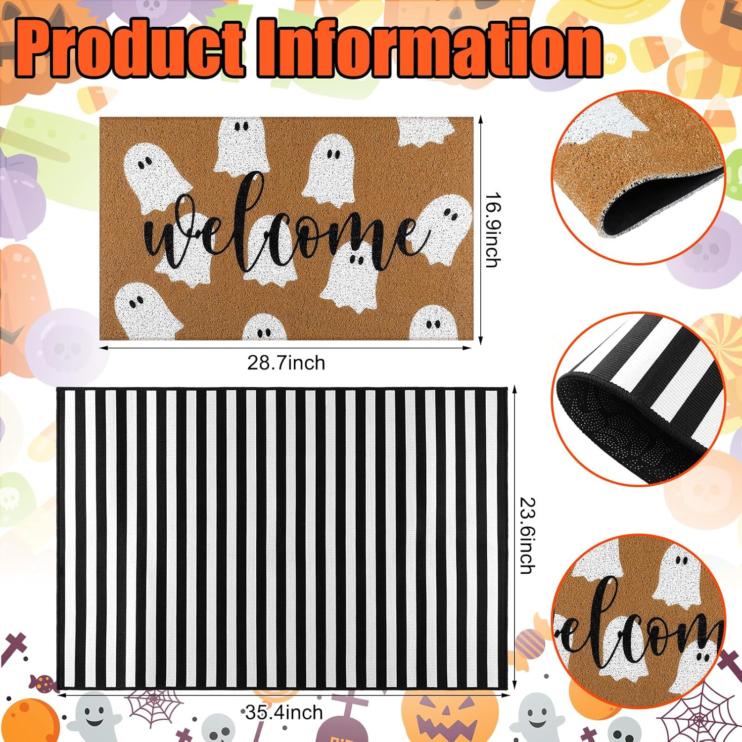 Halloween Kitchen Mat Ghost Rug Welcome Door Mat Halloween Decor Ghost Decor Non Slip Mat for Kitchen Bathroom Home Door Bedroom, Halloween Party Decorations